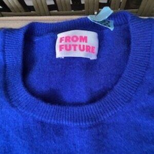 FROM FUTURE Sweater L Cashmere 100% Ocean-Blue Crew-Neck Long-Sleeve